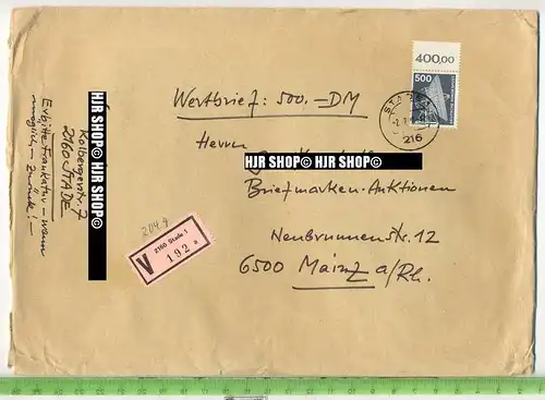 1975, Industrie,500 Pf, miNr. 859 EF, Wertbrief, Einschreiben, Format kompakt