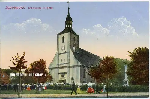 um 1920/1930 Ansichtskarte  „Kirchgang in Burg“  ungebrauchte Karte
