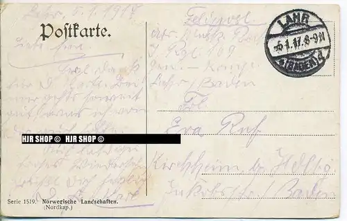 um 1910/1920 Ansichtskarte, FELDPOST  „ Nordkap“ mit Stempel