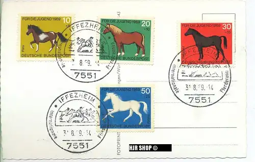 1969, Pferde auf Karte mit Sonderstempel, Satz 4 W,Minr. 578-581