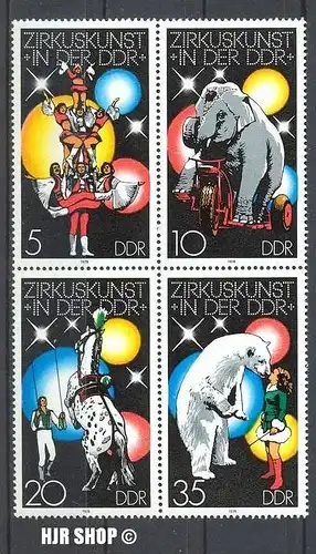 1978, 26. Sept. Zirkus in der DDR, Viererblock MiNr.2364-2367**, Zustand: sehr gut