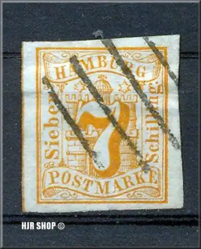 1859, 1. Januar, Freimarken, Minr.6, 7 Schilling mit Vierstrichstempel,