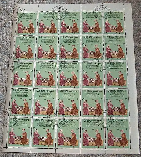 Bogensammlung Laos, 1984 Schachverband, Mi.Nr.729 gest. 25 Marken 2K