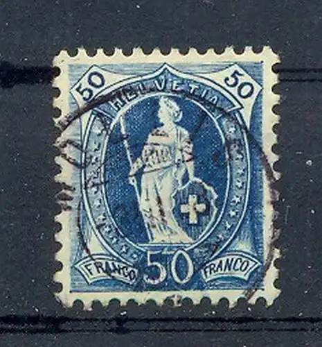 50 C. blau, stehende Helvetia,  herrlich farbfrisch, gute Zähnung, tadellos gest.