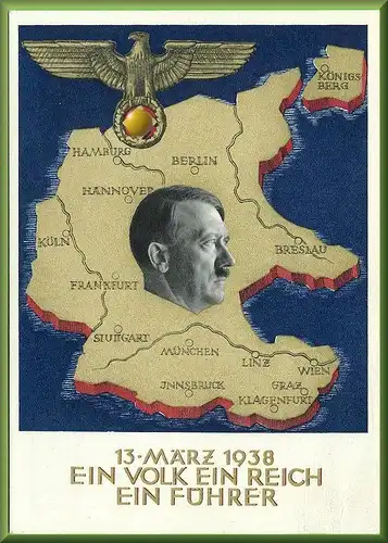 Propagandakarte 1938, Postkarte mit Stempel, 10.04.1938,