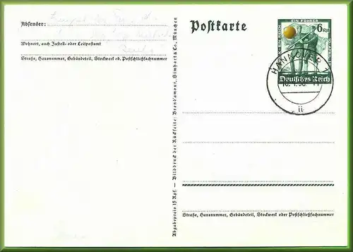 Propagandakarte 1938, Postkarte mit Stempel, 10.04.1938,