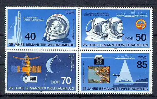 1986, 25. März,  25 Jahre bemannter Weltraumflug, 3005-08, Viererblock**