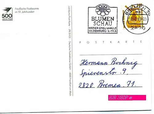 Preußische Postbeamte im 19. Jahrhundert Marke, Stempel Bremen 70, 12.02.1990