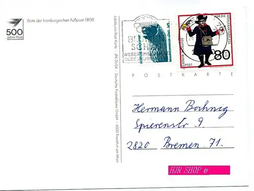 Bote der hamburgischen Fußpost 1808 Marke, Stempel Bremen 70, 26.02.1990