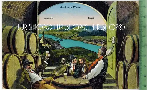 Bingen, Gruß vom Rhein, Verlag: Conrad Jacobi, Leipzig. Postkarte mit Frankatur, mit Stempel, KÖLN  12.5.29