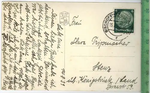 Bischofswerda/Sa – Anlagen am Mühlteich Verlag:,  Postkarte mit Frankatur, mit Stempel  BISCHOFSWERDA   15.8.39
