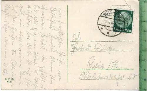 Bitterfeld -- Lutherhaus, Verlag: B.F.D..  Postkarte mit Frankatur, mit Stempel  BITTERFELD   3.4.33, linke obere Ecke