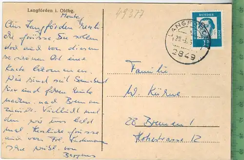 Langförden i. Oldbg., Verlag:-------, Postkarte mit Frankatur, mit Stempel, LANGFÖRDEN,   Erhaltung: I-II,