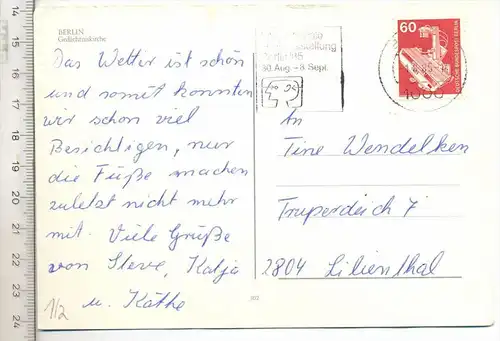 Berlin, Gedächtniskirche, um 1980/1990, Verlag:--, Postkarte mit Frankatur, mit Stempel, 01.08.85, Erhaltung: I-II