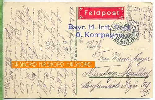 Zerstörte Häusergruppe um 1910/1920,  Verlag: Carl Eller, Nürnberg,  FELD-POSTKARTE,  ohne Frankatur, mit Stempel,