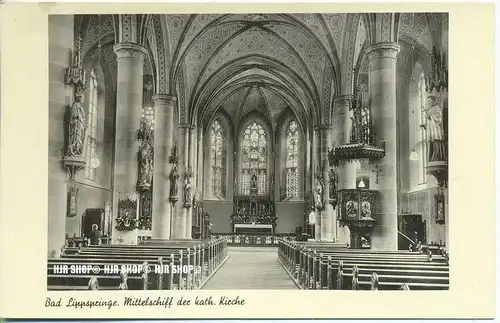 „ Bad Lippspringe, Mittelschiff der Kath. Kirche“   um 1930/1940,  Ansichtskarte, ungebrauchte Karte