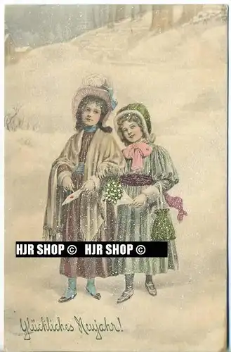 um 1900/1910 Ansichtskarte,  „ Glückliches Neujahr!“ mit Frankatur