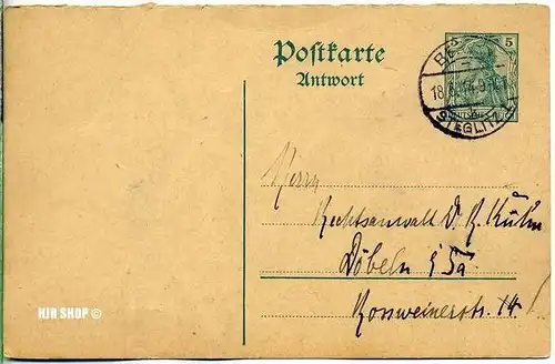 Postkarte von Berlin nach Döbeln   gelaufen, frankiert, 1914