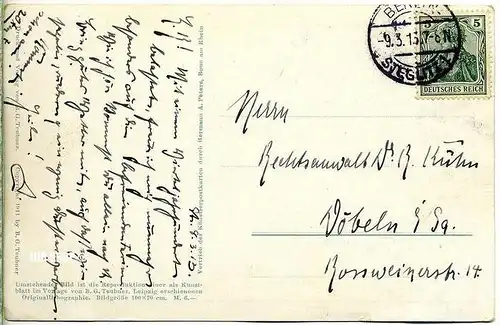 Postkarte von Berlin nach Döbeln  gelaufen, frankiert, 1913