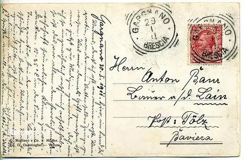 Postkarte - Italien   gelaufen, frankiert, 1911