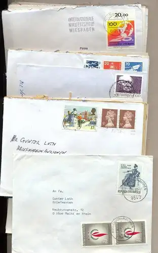 50 x Briefumschläge frankiert und gestempelt  um 1980 - 94