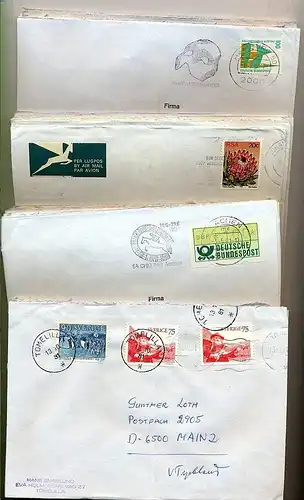 50 x Briefumschläge frankiert und gestempelt  um 1980