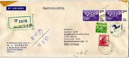 Luftpost-Brief, 08.02.1980, Calcutta – Mainz,