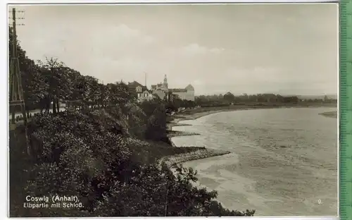 Coswig (Anhalt), Elbpartie mit Schloß, Verlag: Max Pannach, Coswig, Postkarte mit Frankatur, mit Stempel, COSWIG/ANH