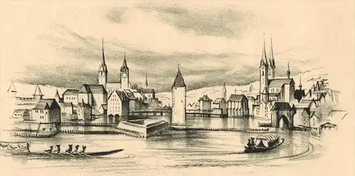 Die Stadt Zürich um 1760 Original-Lithographie von Otto Baumberger, nach einem Stich im Besitze der Zentralbibliothek