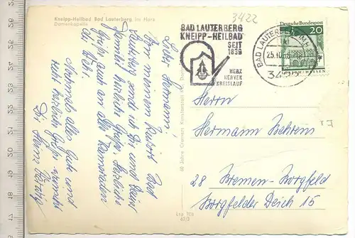 Bad Lauterberg – Kneipp-Heilbad,  um 1960/70, Verlag: Cramers Kunstanstalt KG, Postkarte mit Frankatur, mit Stempel,