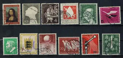 12 x Briefmarken BRD 1952-56 Zustand: I-II