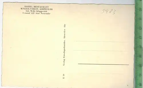 Ahrweiler, Hotel-Restaurant Winzer Verein um 1950/1960, Verlag: Segschneider, Ahrweiler, POSTKARTE   Erhaltung: I-II