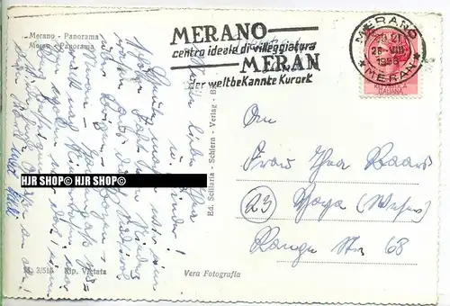 „Merano“ um 1950/1960  ANSICHTSKARTE,  mit Frankatur, mit Stempel,