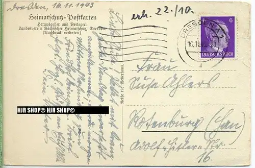 um 1940/1950  Antsichtskarte,  „Weberhaus, Hosterwitz “  mit Frankatur, Stempel,