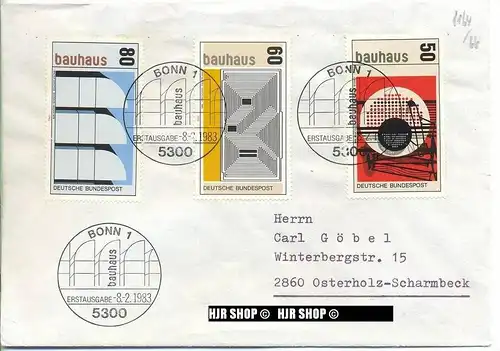 1983,Satz 3 W, Bauhaus, Minr.1164,1165,1166 gest.