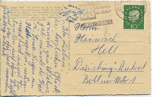 Postkarten:  Schiffshebewerk, Henrichenburg, untere Ansicht