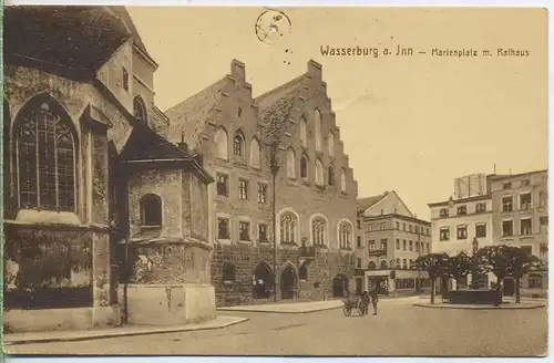 Postkarte: Wasserburg a. Inn, Marienplatz m. Rathaus