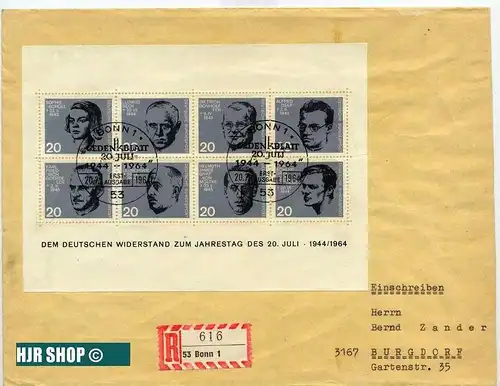 Block 3, 1964, 20. Juli, FDC, gest. Bonn1