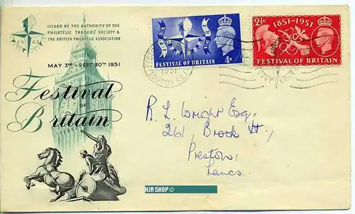 1 x FDC, Großbritanien, 1951