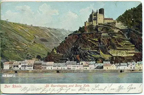 Postkarte, St. Goarshausen und Burg Katz