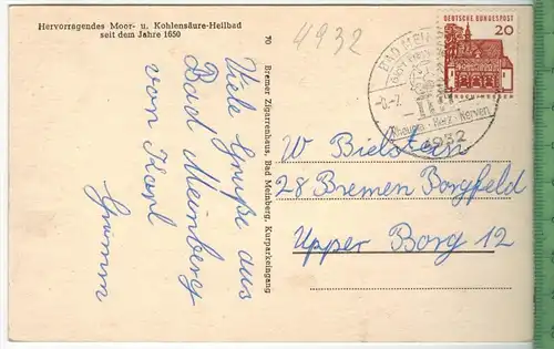 Bad Meinberg, Partie am See 1968, Verlag: Bremer Zigarrenhaus, Bad Meinberg, POSTKARTE mit Frankatur, mit Stempel,