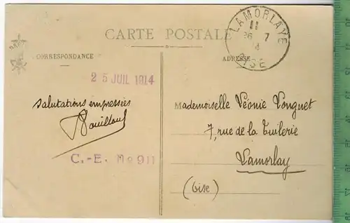 Costume de Pont-Aven 1914, Verlag: ------,  POST KARTE mit Frankatur,  mit Stempel  LAMORLAYE 25.7.14, Erhaltung: I-II,