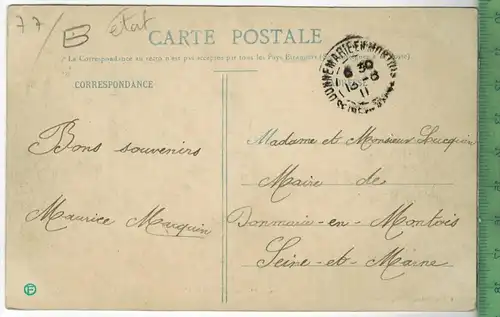 Chàteu de Bombon 1911, Verlag: -----,  Postkarte mit Frankatur, mit Stempel, 13.8.11, MIT BEFÖRDERUNGSSPUREN,