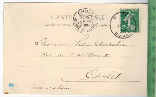 Mouthier-hautepierre 1909, Verlag: Charles pierre, Morteau,  Postkarte mit Frankatur 2 x  mit Stempel, 22.9.09-23.9.09