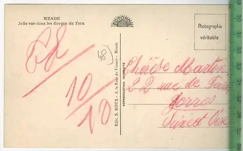 Mende, jolie vue dans les Gorges du Tarn,   1910/1920, Verlag: S. Roux, Mende Postkarte, Erhaltung: I-II,