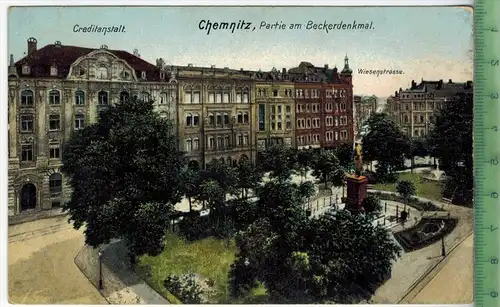 Chemnitz, Parie am Beckerdenkmal---1907 Verlag: Ottmar Zieher, München  Postkarte mit Frankatur  und Stempel, CHEMNITZ