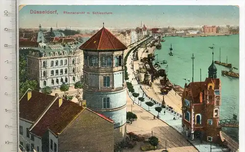 Düsseldorf, Rheinansicht mit Schlossturm, Verlag: ----., Postkarte mit Frankatur, mit Stempel, Düsseldorf,  25,12.12