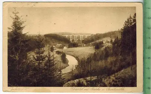 Jacketa, Elstertal mit Brücke und Bartmühle  um 1930/1940, Verlag: --,  POSTKARTE,  mit Frankatur, mit Stempel, PLAUEN