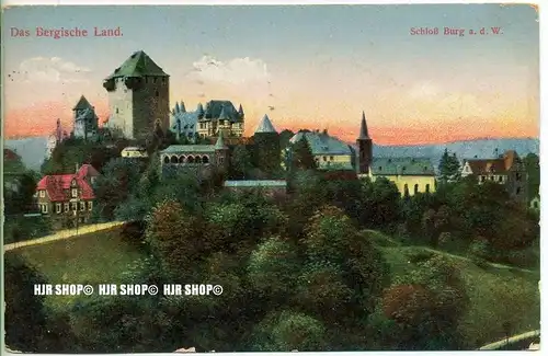 „Schloß Burg“ um 1920/1930  ANSICHTSKARTE,  mit Frankatur, mit Stempel,
