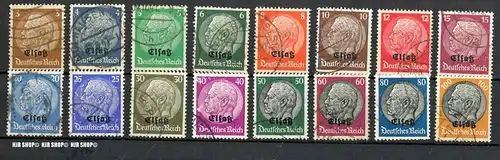 1940, Hindenburg, Aufdruck Elsaß, MiNr. 1-16 gest., Satz 16 W